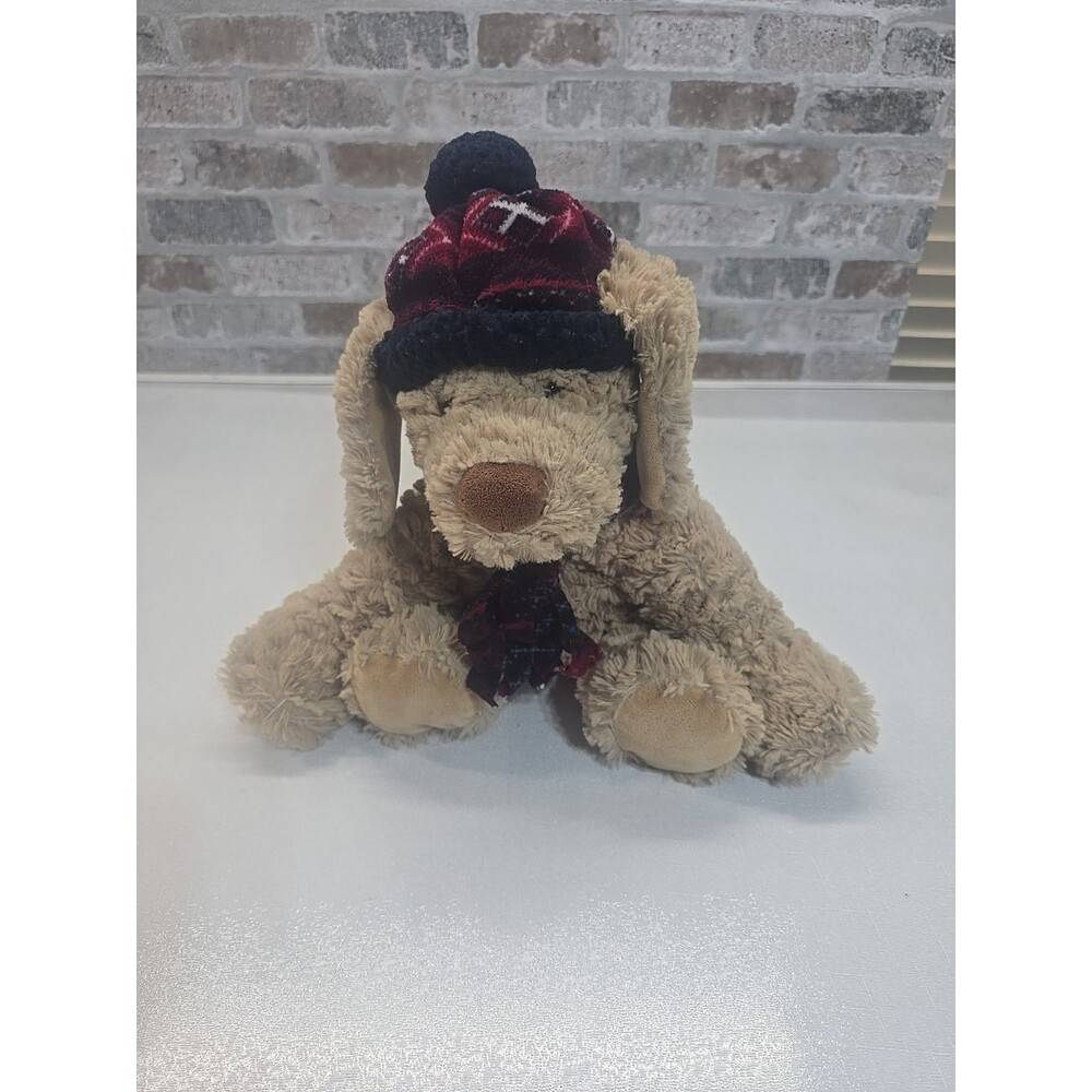 Gentle Treasures Tan 12inch Puppy Dog Plush Hat Scarf Winter Stuffed Toy